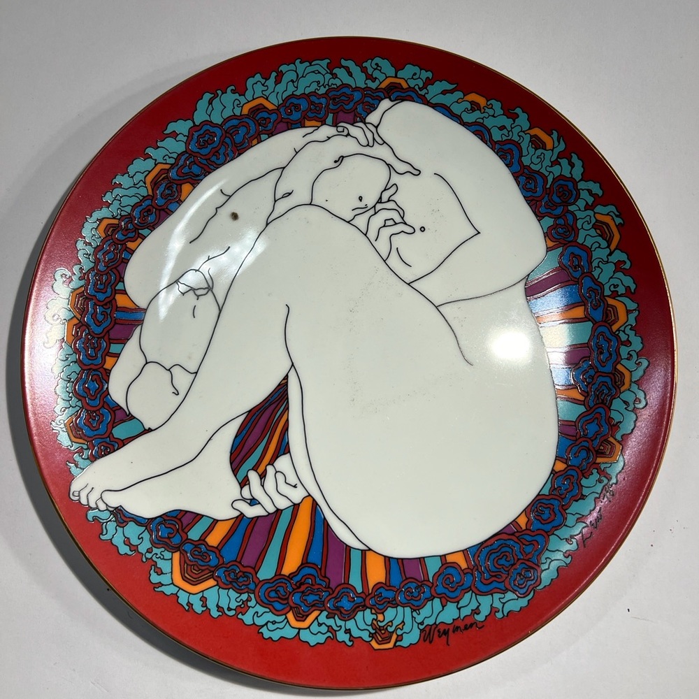 Hand Painted Porcelain Plate American Artist Weyman Lew 1978 signed & numbered